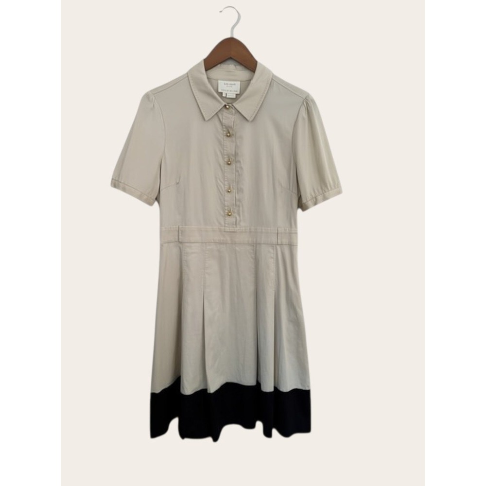 Kate Spade New York Beige Black Colorblock Pleated School Girl Dress Size 6